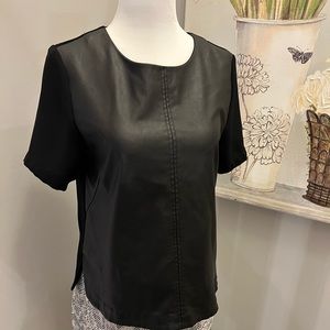 H&M black faux leather and fabric short sleeve shirt. Size 36
